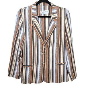 Silk/Cotton Colorful Unique Retro Vintage Blazer Striped w Pockets Fire Islander